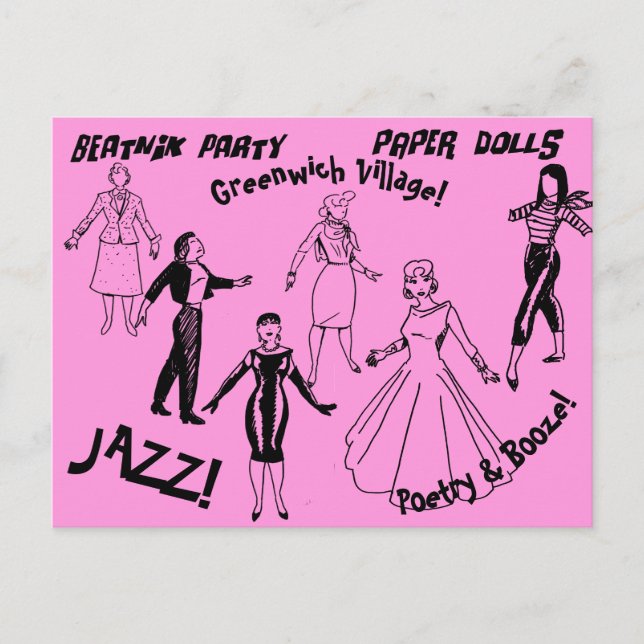 Beatnik-Party-Papier-Puppen - Greenwich Village Postkarte (Vorderseite)