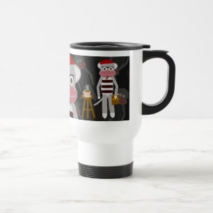 Beatnik Sock Monkey Spaß Cartoon Design Kunst Reisebecher