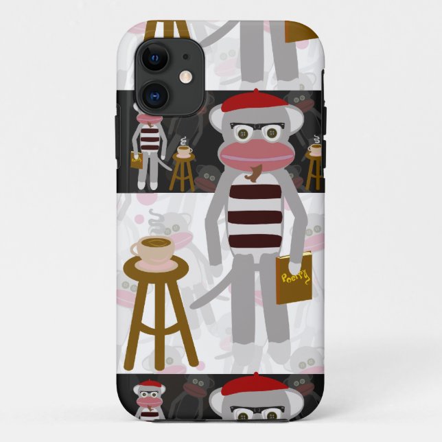 Beatnik Sock Monkey Striping Muster Kunst Case-Mate iPhone Hülle (Rückseite)