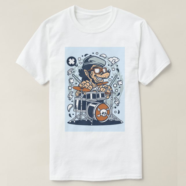 Beatnik Wolf über Trommeln Pop Art T-Shirt (Design vorne)