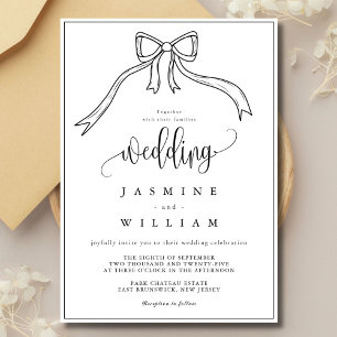 Beatrice Ribbon Bow Black and White Wedding Einladung