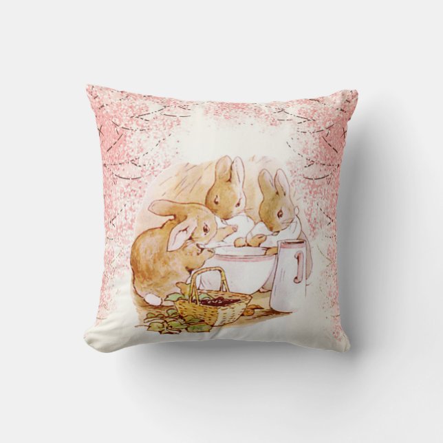 Beatrix Potter Bunnies, Babydusche, rosa, kundensp Kissen (Vorderseite)