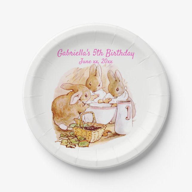 Beatrix Potter Bunnies Berries und Cream Birthday Pappteller (Vorderseite)