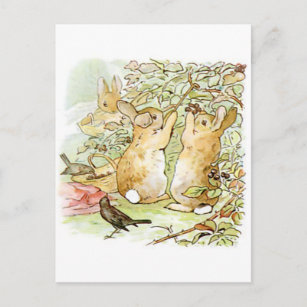 Beatrix Potter, Bunnies, Raspberry Bush, Birds Postkarte