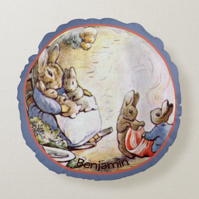 Beatrix Potter Bunny Family Rundkissen Rundes Kissen (Vorderseite)