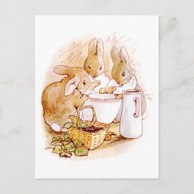 Beatrix Potter, Kaninchen, Bowl & Milk Pitcher Postkarte (Vorderseite)