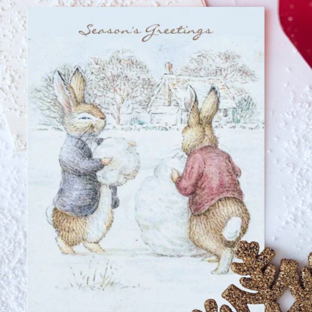 Beatrix Potter Snowman und Bunnies Holiday Karte (Von Creator hochgeladen)