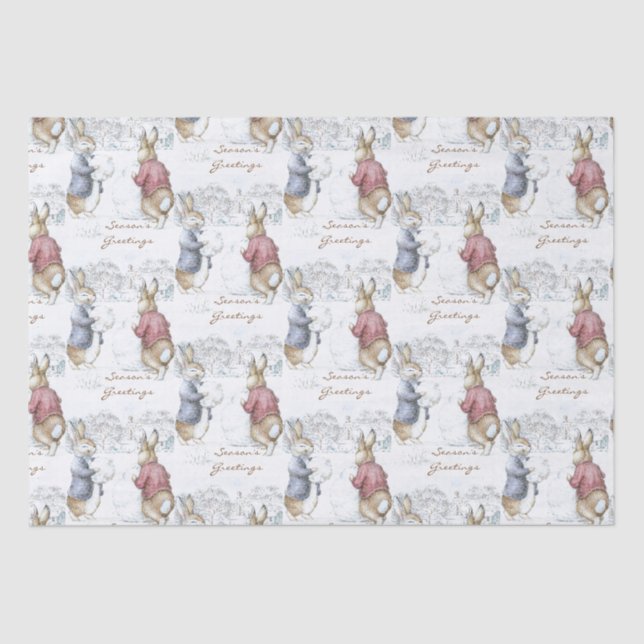 Beatrix Potter Snowman und Bunnies Holiday Seidenpapier (Vorderseite)