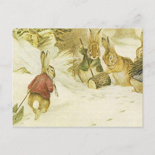 Beatrix Potter - vier Kaninchen im Schnee Postkarte (Vorderseite)