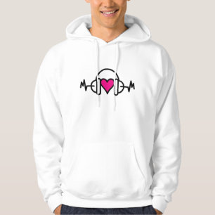 Beats der Liebe Rosa Herz mit Puls und Kopfhörer Hoodie