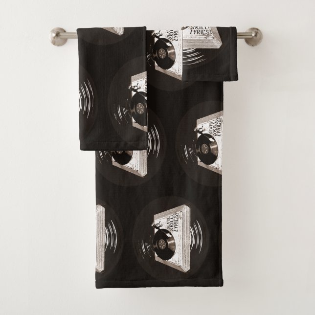 BEATS SKILL TEXTE AUF TURNTABLE HIP HOP BADHANDTUCH SET (Insitu)