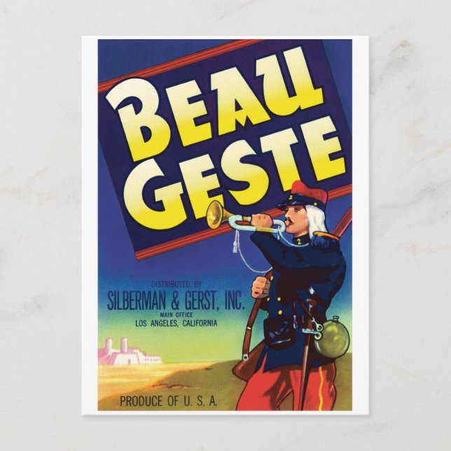 Beau Geste Los Angeles Vintages Label Postkarte (Vorderseite)