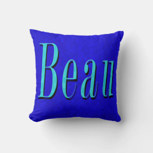 Beau Name Logo auf blauem Mosaik, Kissen
