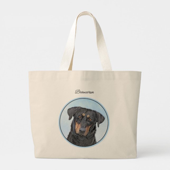 Beauceron Black and Tan Painting Sheepdog Hund Kun Jumbo Stoffbeutel (Rückseite)
