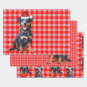 Beauceron Christmas Dog Red Holiday Kariert Geschenkpapier Set