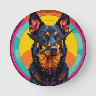 Beauceron-Hund Farbige Illustration Runde Wanduhr