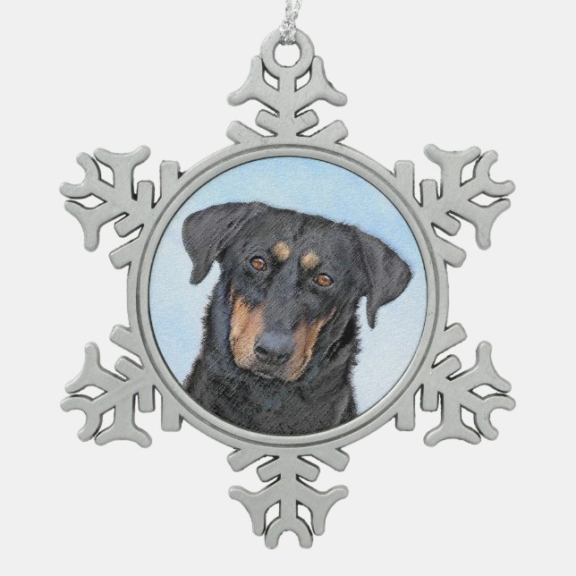 Beauceron Malerei - Niedliche Original Hund Kunst Schneeflocken Zinn-Ornament (Vorderseite)