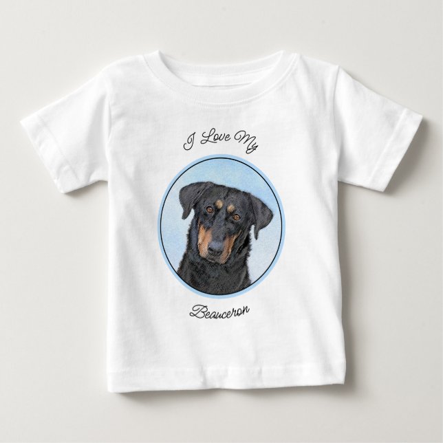 Beauceron Malerei - Niedliche Original Hunde Kunst Baby T-shirt (Vorderseite)