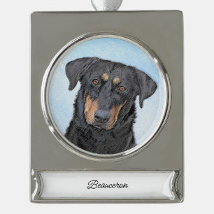 Beauceron Malerei - Niedliche Original Hunde Kunst Banner-Ornament Silber