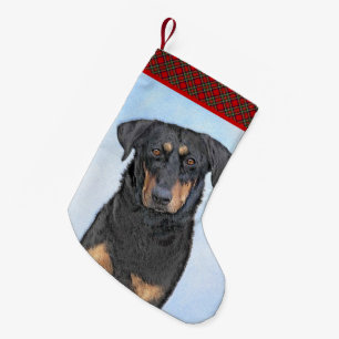 Beauceron Malerei - Niedliche Original Hunde Kunst Kleiner Weihnachtsstrumpf