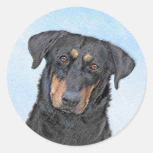 Beauceron Malerei - Niedliche Original Hunde Kunst Runder Aufkleber