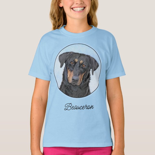 Beauceron Malerei - Niedlicher Original Hunde Kuns T-Shirt (Vorderseite)
