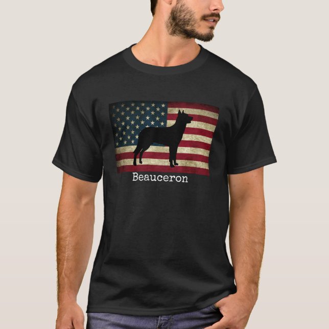 Beauceron mit amerikanischer Flagge T-Shirt (Vorderseite)