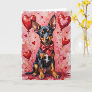 Beauceron Valentine Hund sitzt mit Herzen Rot Karte