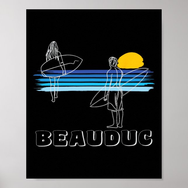 Beauduc Surfstrand Surfer Junge Frau  Poster (Vorne)