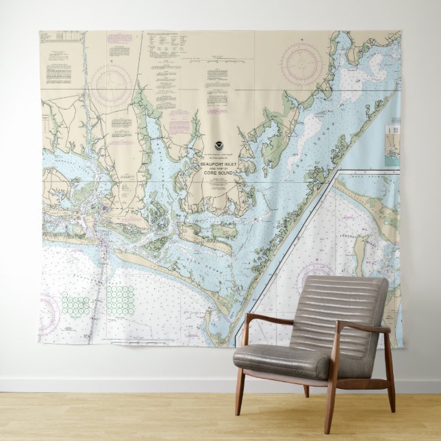 Beaufort Inlet und Teil der Core Sound Chart Wandteppich (Beispiel (Horizontal))