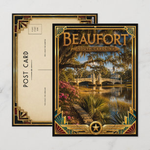 Beaufort South Carolina Vintage Art Deco Golden Postkarte