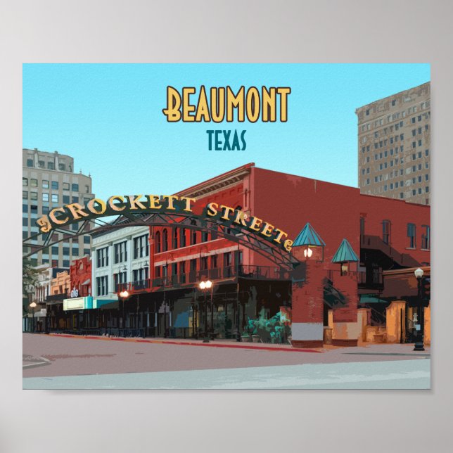 Beaumont Texas Downtown Crockett Street Vintag Poster (Vorne)