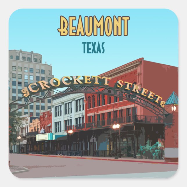 Beaumont Texas Downtown Crockett Street Vintag Quadratischer Aufkleber (Vorderseite)
