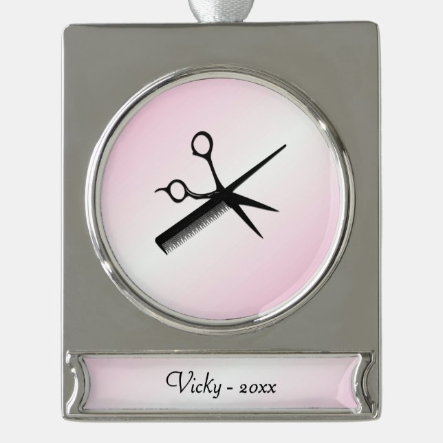 Beautician Design Pink Banner-Ornament Silber (Vorderseite)