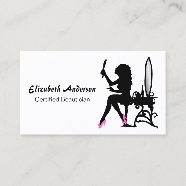 Beautician Pink und Black Girly Girl Haar Stylist Visitenkarte (Vorderseite)