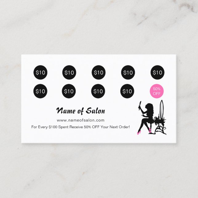 Beautician Pink und Black Girly Girly Salon Loyali Treuekarte (Vorderseite)