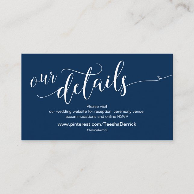 Beautifu Navy Blue, Website für Hochzeiten Details Begleitkarte (Vorderseite)