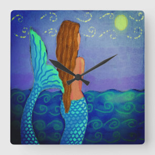 Beautiful Abstract Art Mermaid Quadratische Wanduhr
