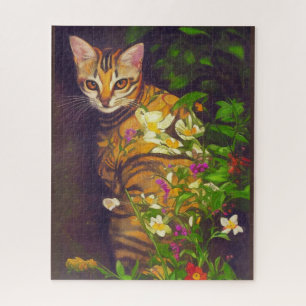 Beautiful Abyssinian Cat in a Midnight Garden Puzzle