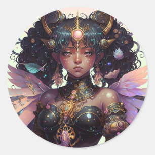Beautiful Adorned Anime Girl Runder Aufkleber
