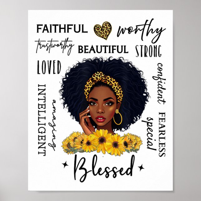 Beautiful African American Black Woman Sunflower L Poster (Vorne)