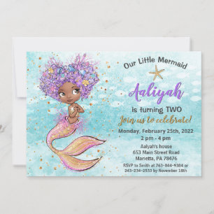 Beautiful African American Mermaid Birthday Einladung
