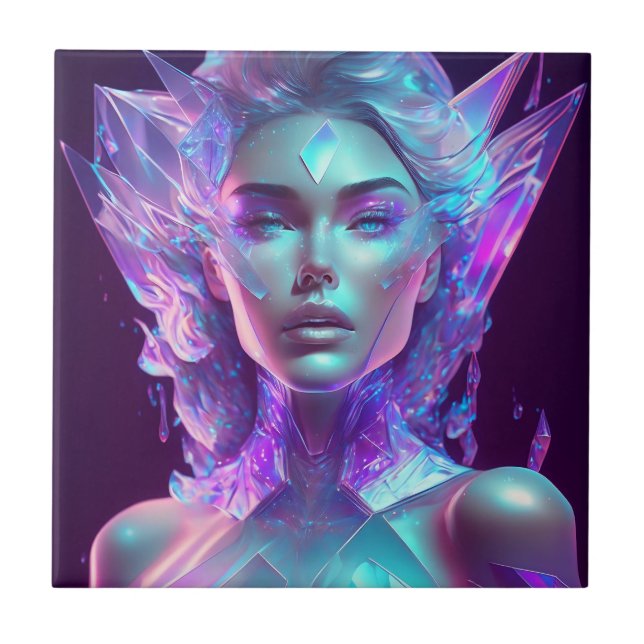 Beautiful Ai Art Hübsch Icy Glass wie Woman Fliese (Vorderseite)