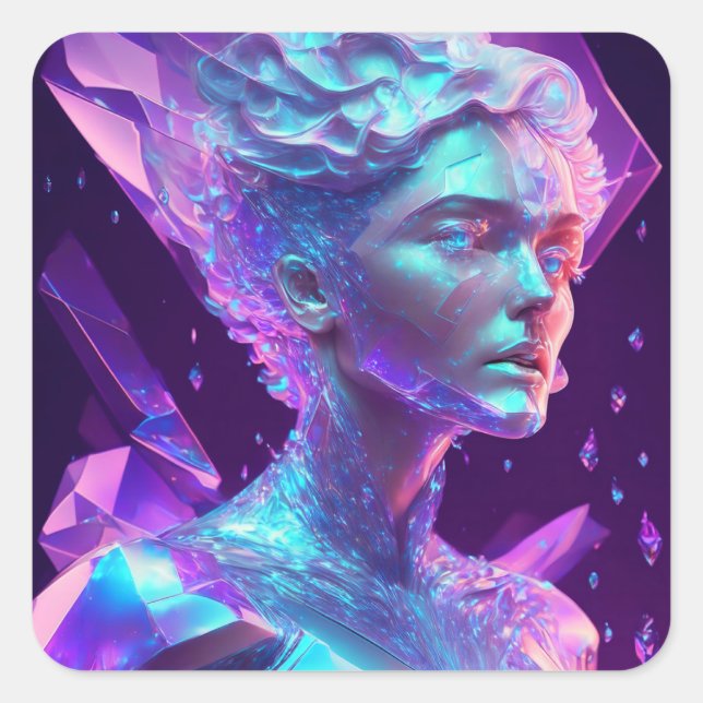 Beautiful Ai Art Hübsch Icy Glass wie Woman Quadratischer Aufkleber (Vorderseite)