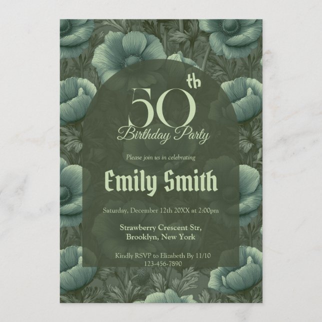 Beautiful Anemones Charm Birthday Event Einladung (Vorderseite)