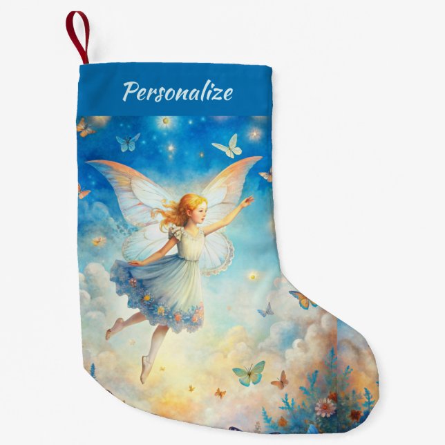 Beautiful Angel Flying in Clouds with Butterflies Kleiner Weihnachtsstrumpf (Vorderseite)