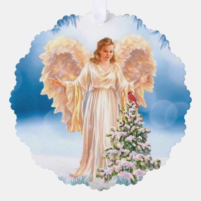Beautiful Angel With Tree Paper Ornament Card Karte (Vorderseite)
