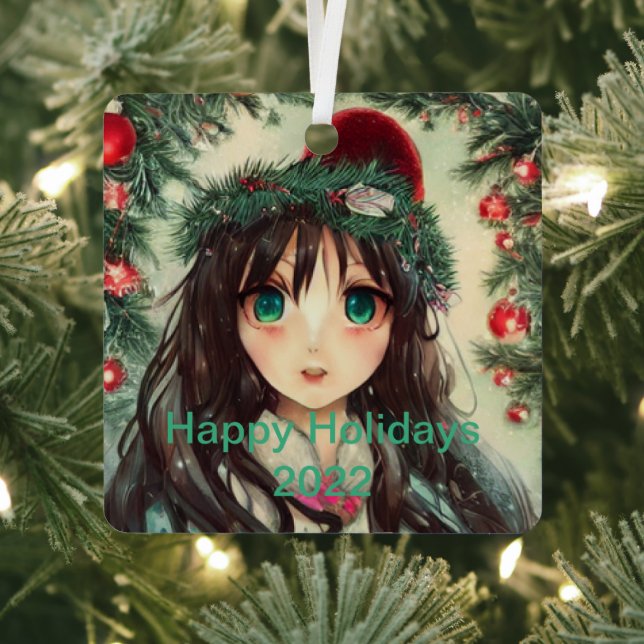 Beautiful Anime Christmas Girl Ornament Aus Metall (InSitu)