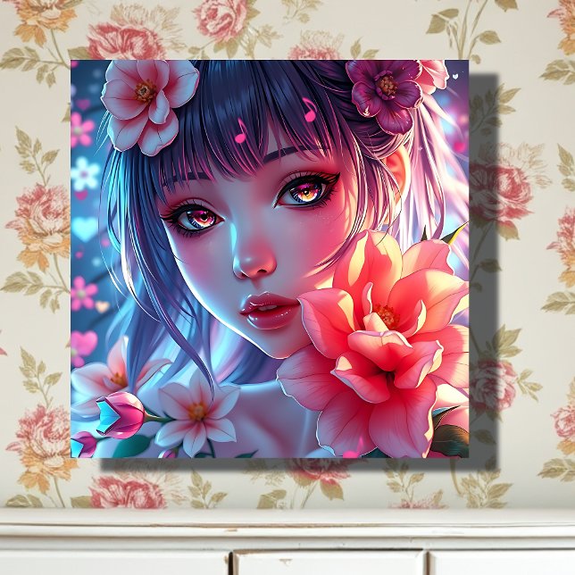 Beautiful Anime Girl Glitchcore Floral Leinwanddruck (Von Creator hochgeladen)