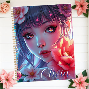 Beautiful Anime Girl Glitchcore Floral Planer
